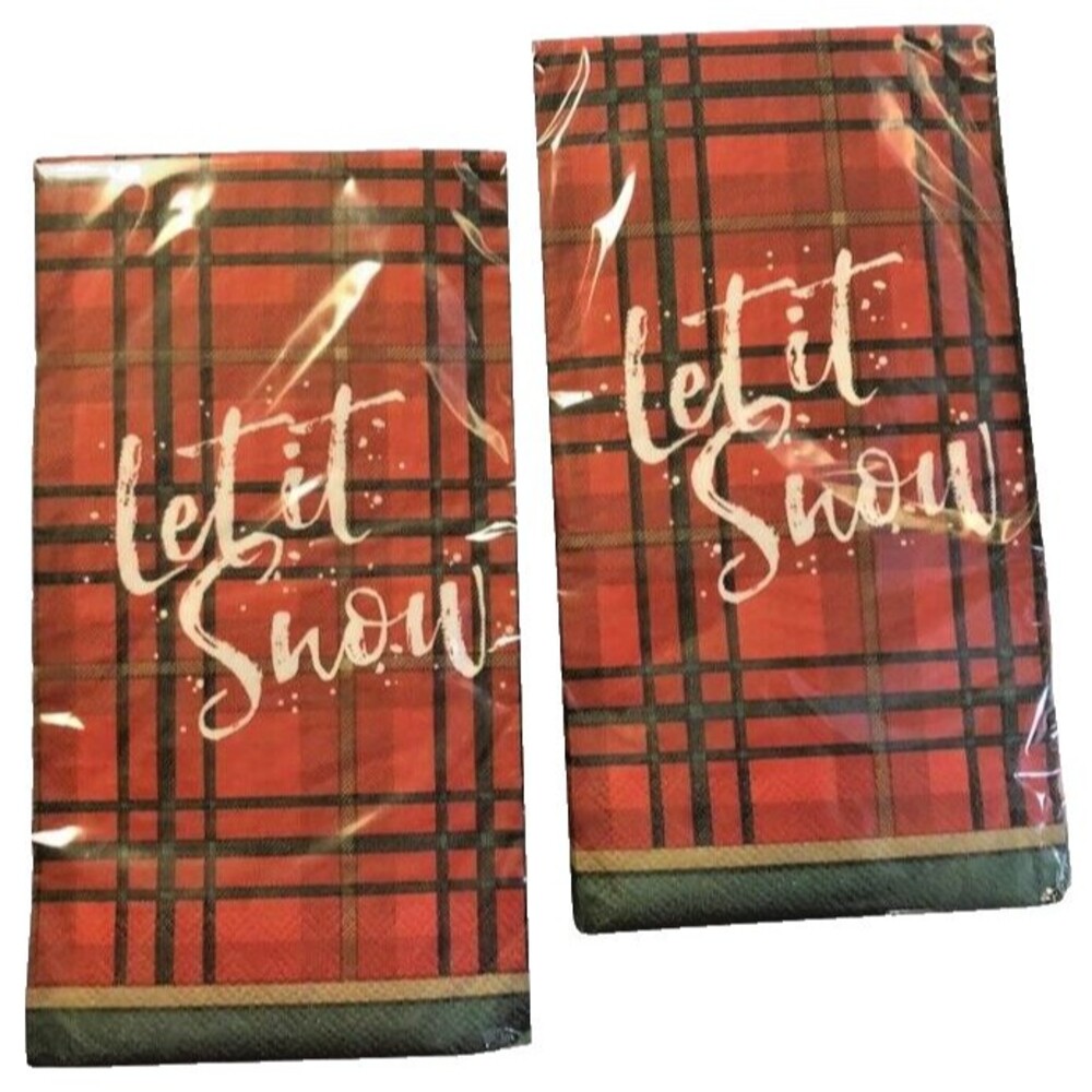 Christmas Let It Snow Plaid Paper Buffet Napkins Towels Party 40 CT Decoupage